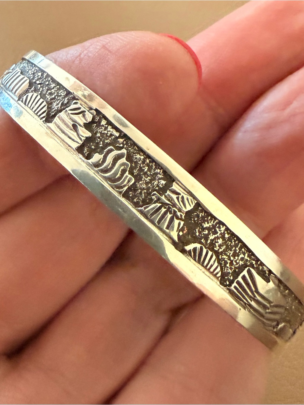 Native American Signed Navajo Elaine Becenti Story Teller Cuff Sterling Silver